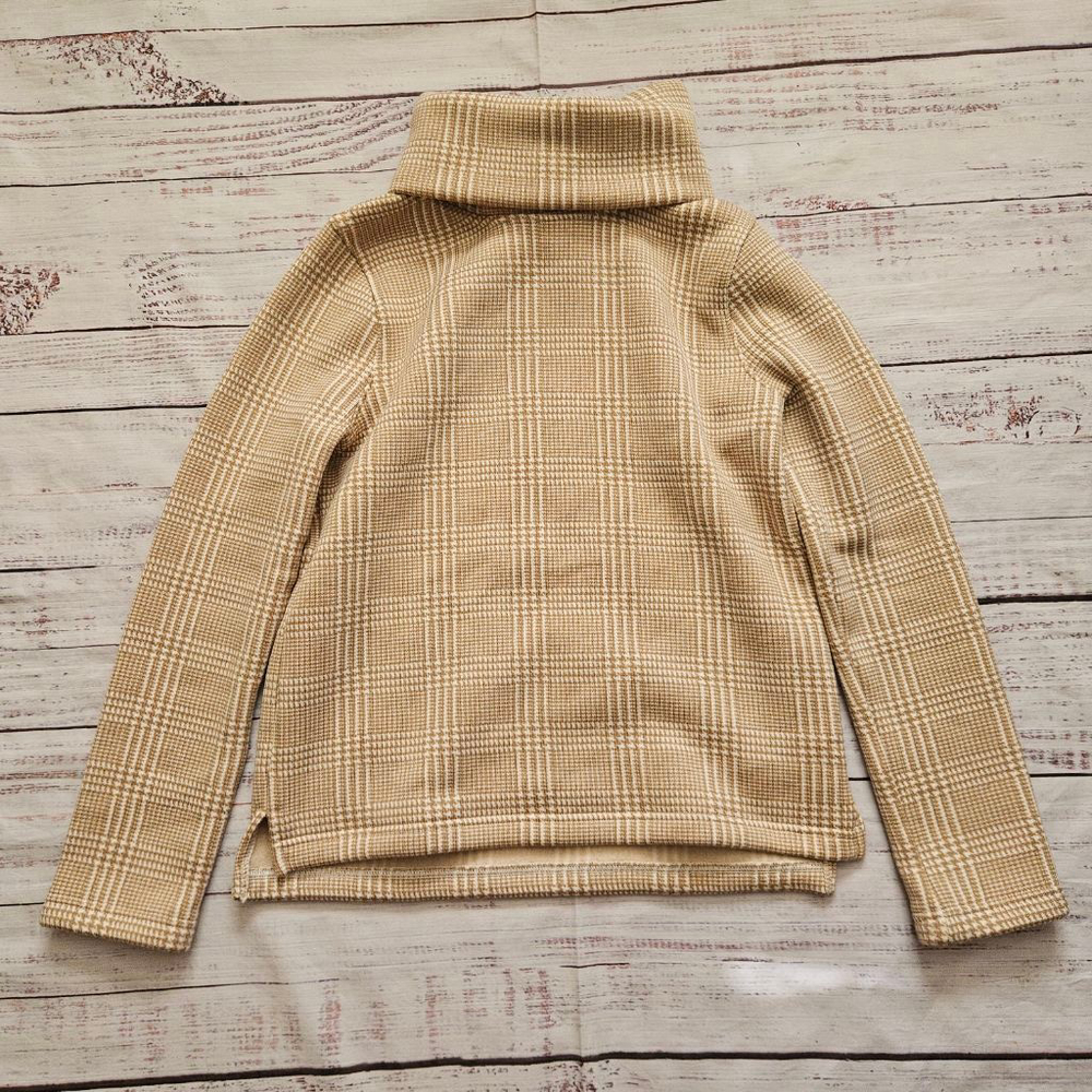 J. Crew Tan White Houndstooth Cowl Neck Neutral Capsule Sweater Womens Medium